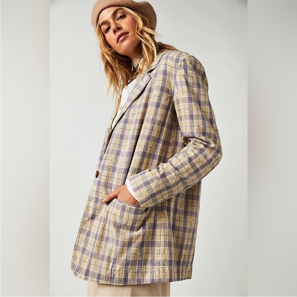 Free People Beckett Plaid Blazer Jacket - Picture 1 of 7